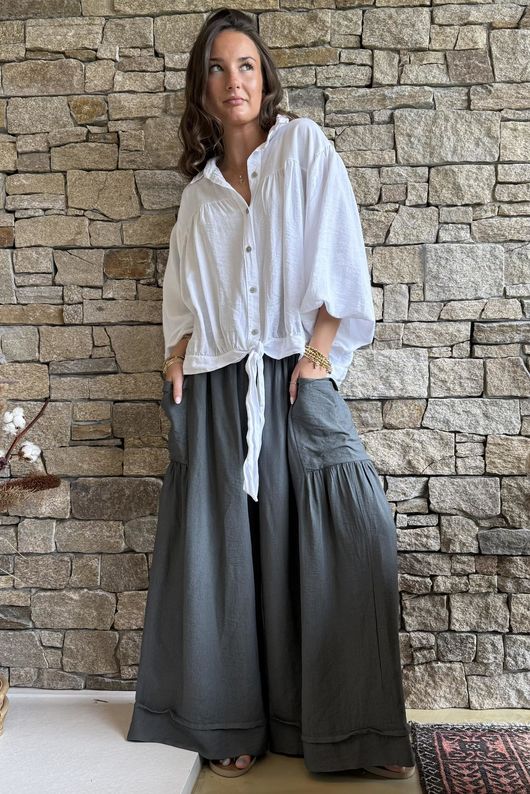 Basso Shirring Sailor Pant Charcoal